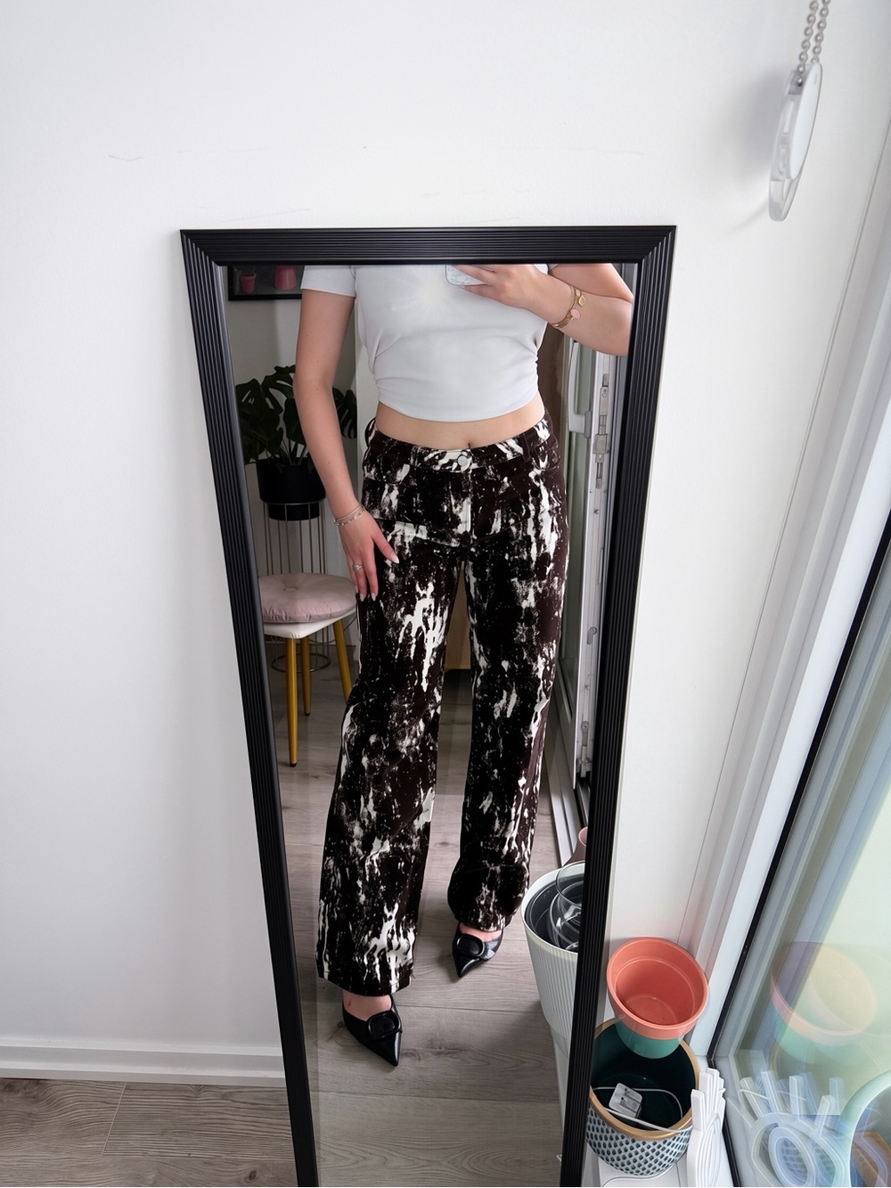Zara Velvet Corduroy Cow Print Flare Pants- Size M